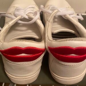Betsey Johnson Tennis Shoes Leather with Lips on back of shoe 8.5